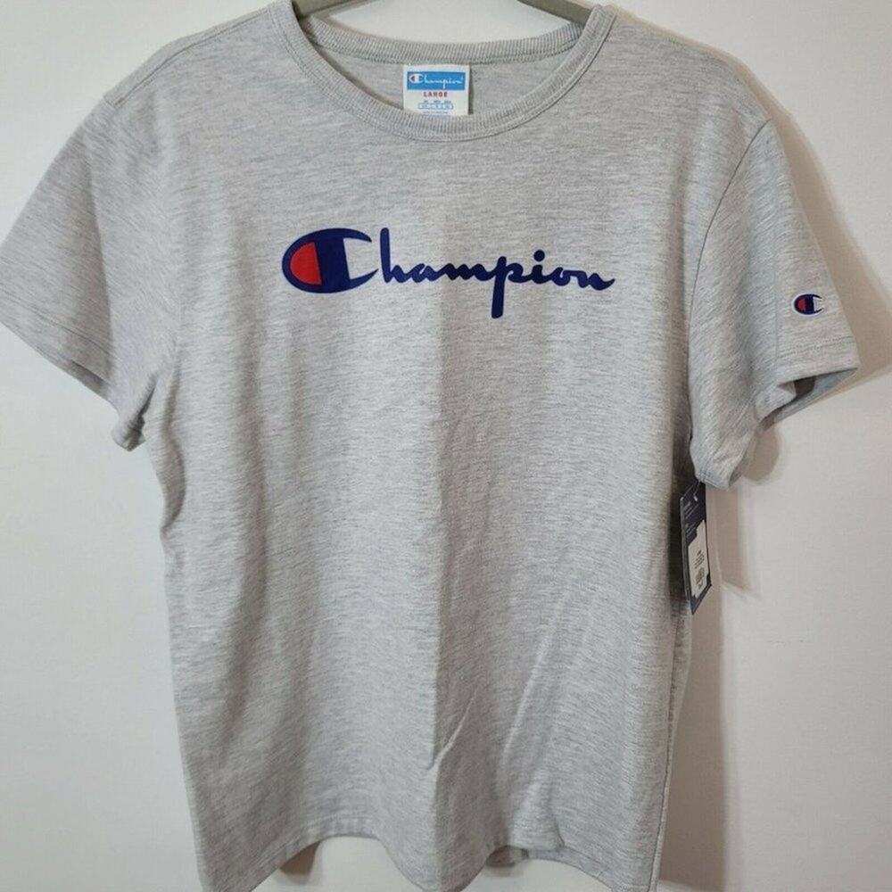 Champion Heritage Script Graphic Tee T-Shirt Gray sz Large NWT